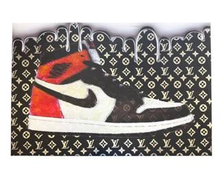 Air Jordan 1 x Louis Vuitton Inspired Sneaker Canvas Wall Art - Black/Red/White 24" H x 36" W Pre-Owned