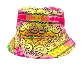 Multicolor Paisley Bandana Print Bucket Hat Pink Yellow Green Orange - Pre-Owned