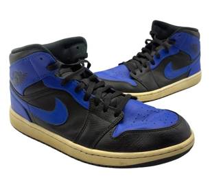 GUARANTEED AUTHENTIC Air Jordan 1 Mid “Royal Blue” Black/Blue Leather Sneakers; Men’s Size 12 - Pre-Owned
