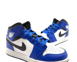 GUARANTEED AUTHENTIC Air Jordan 1 Mid Royal Blue/Black/White Sneakers; Youth Size 4Y - Brand New With Box