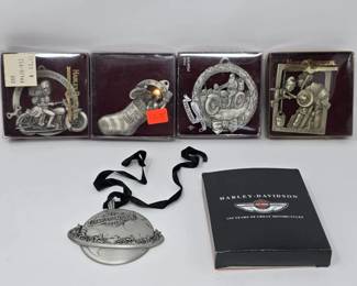 124 5HarleyDavidsonFinePewterChristmasOrnamentsSet