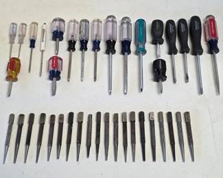 103 AssortedScrewdriversSteelPinPunchesLot