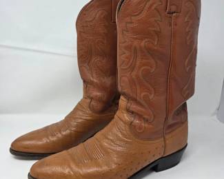 160 VintageDanPostSmoothOstrichCowboyBootsBrassCognacLeatherMen