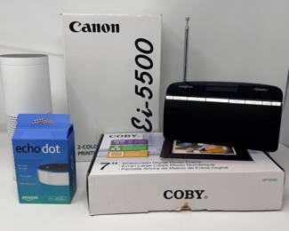 11 CanonEi5500AmazonEchoDotInsigniaHDRadioLot