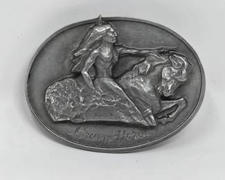 115 1988SiskiyouCrazyHorsePewterBeltBuckleLimitedEdition3246USA