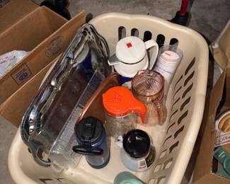 Kitchen tray, stainless steel water bottles, candle