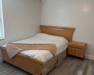 Bed, mattress, nightstand
