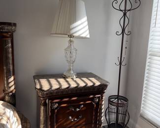 Nightstand + decor lamp + coat rack