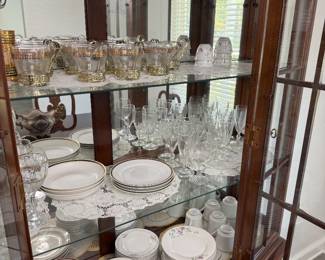 China sets, including plates, cups, tea cups, wine glasses