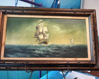 SHIP PAINTING DARK FRAME