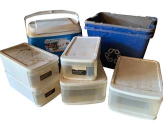 362 - Assorted Bins & Cooler