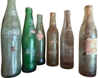 202 - 6 Vintage Glass Drink Bottles