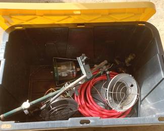 378 - Tote w/ Contents (Description): Used as is electric/electronic/mechanical item. No guarantee all components, untested.