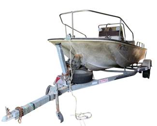 225 - 1976 Classic 17' Boston Whaler Boat w/ trailer (Description): 16 x 6 - Vintage Yamaha Precision Blend 115 HP 2-Stroke Outboard Motor Used as is electric/electronic/mechanical item. No guarantee all components, untested.