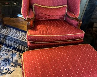 Large wing chair and matching ottoman
