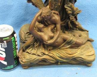 Lot 443. Classical French Revival-style winged figure desk mantel clock of an unknown metallic composition