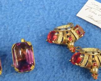 Lot 87. Prior owner described as sterling pin or sweater guards, and sterling amethyst earrings