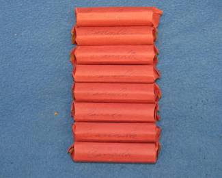 Lot 67. 8 rolls of Canadian pennies marked and rolled by the consigner. Uncounted and unsearched by AAA.