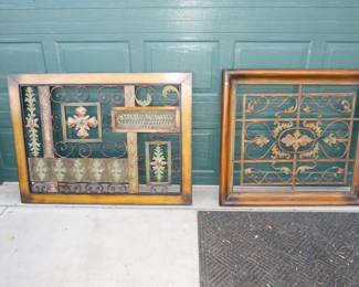 Lot 202. Two decorative metal wall art pieces both in good condition. 50" x 37" x 2"and 48" x 32" x 2".