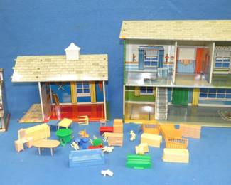 Lot 187. 1950's doll houses, doll house furniture, and a cash register