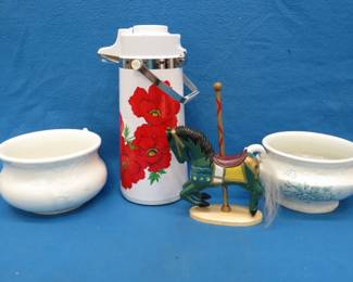 Lot 78. Two Chamber pots, a painted carousel horse, and an air pot