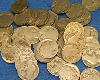 Lot 163. 50 Buffalo nickels with illegible dates