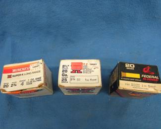 Lot 294. 25 Winchester 20-Ga 4 Shot 2-3/4-inch rounds. 22 Federal 20-Ga 5 Shot 2-3/4-inch rounds. 13 Winchester 20-Ga 4 Shot 2-3/4-inch rounds
