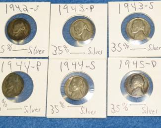 Lot 304. Six silver war nickels