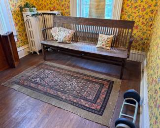 Marvelous 6'4" long antique lawyer's bench/railroad bench