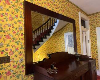 Gorgeous 7'x5' antique beveled rectangular mirror. Would be marvelous standing vertically too!
