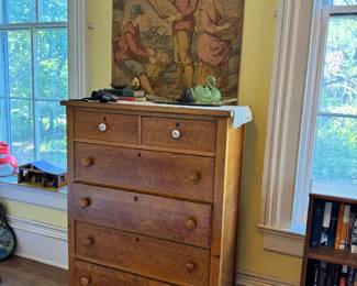 Beautiful birdseye maple dresser set. Dresser with tri-fold mirror and tall dresser