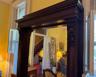 Original to the house- 8'2" x 4'11" x 9" renaissance revival style ornate carved mirror (1840-1870s)