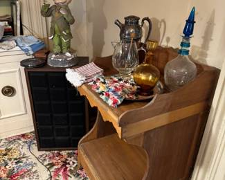 WC Fields chalkware statue. Incredibly made stand on right, dovetail joints, a few square nails. Currently used as bar here. Speakers work great!!
