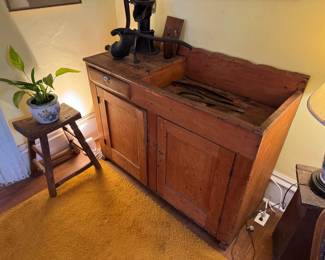 Primitive dry sink, 4'2" x 1'9" x 3'3. Primitive stool!