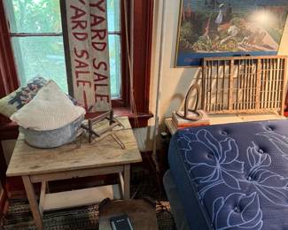 We were excited to find these old painted YARD SALE signs hidden in the basement and carried them up!