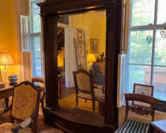 Original to the house- 8'2" x 4'11" x 9" renaissance revival style ornate carved mirror (1840-1870s)