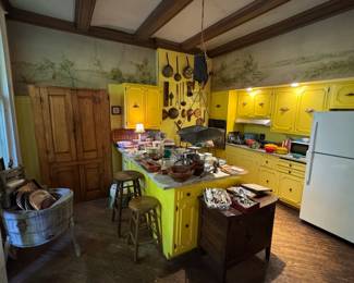 Kitchen. Tall primitive cabinet is 3'6 x 1'5 x 6'5