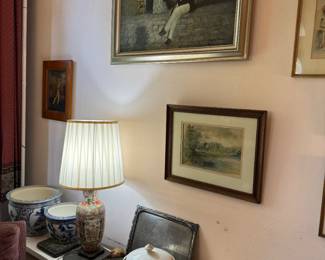 Painting of a historical photograph called "the garden conversation" (Fox Talbot) at the Lacock Abbey. Another gorgeous antique watercolor below