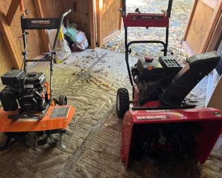 Nice Yard Machines snow blower, 24" Nice Generac GC2100R tiller, gas tiller