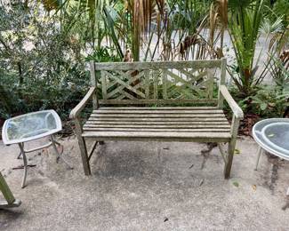 Solid wood outdoor garden bench, solid, very sturdy.