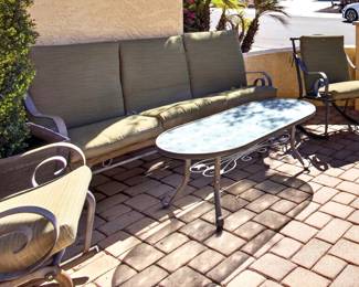 Metal Patio Set: Sofa plus two rockers and coffee table $250