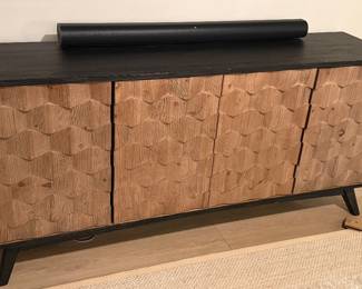 TV Console, Beautiful Neutral Wood Doors, Shelves Inside 71" W by 18" Deep by 33.5" Tall $200