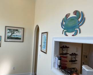 Pictures and wooden crab decor