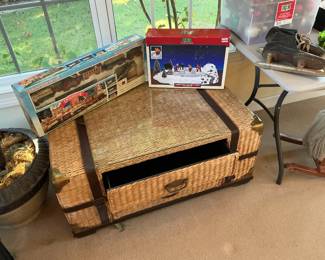 Liquor storage table and Christmas decorations