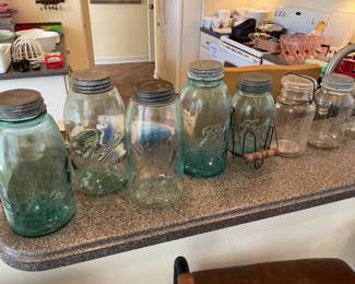Vintage blue mason jars