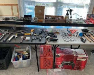 Pipe cutters, paint sprayer, clamps, hammers, grease guns,