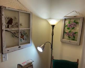 Floor lamp, and old window picture