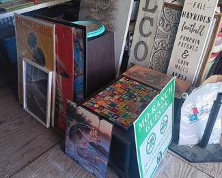 Metal and wood signs 