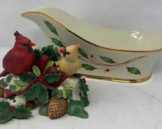 Lenox Winter Greetings Cardinal Candle Holder Lenox Holiday Holly Berries Sleigh Bowl