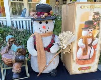 21 Bronze Colored Sitting Santa Resin Figure with Grandeur Noel 35 Fiber Optic Snowman